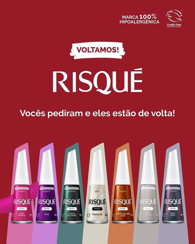 Guardar esse segredo foi difícil... Mas vocês pediram MUITO e a gente escutou!Os queridinhos estão de volta 💅✨#EsmaltesRisqué #TaNasNossasMãos by @risqueoficial
