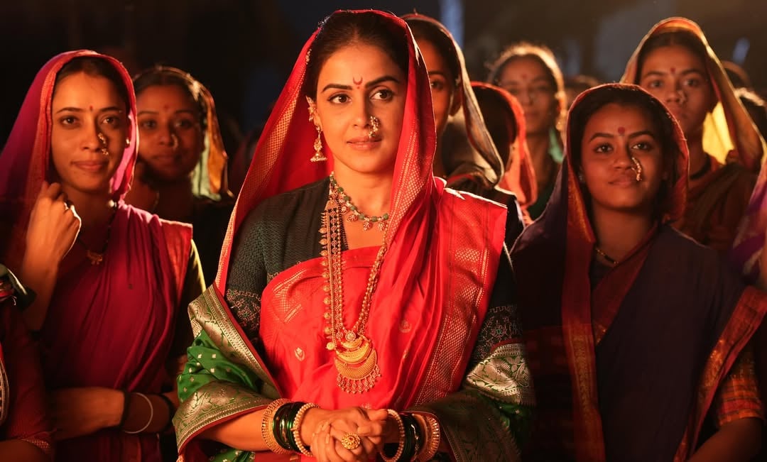 In our film ‘Raja Shivaji’, Saibai Rani saheb is an emotional anchor to our great warrior King Chhatrapati Shivaji Maharaj, a woman of immense grace, quiet strength, and unwavering conviction. In a world shaped by war, politics, and ambition, she becomes Chhatrapati Shivaji Maharaj’s place of stillness : the voice that brings balance to the storm.For @geneliad , the portrayal lies as much in restraint as it does in emotion.She represents the kind of women whose power is not always loud, but deeply transformative - the mothers, partners, and caregivers who become the emotional spine of every home, every family, and every generation.This handloom Vintage Chandrakala Paithani revived by Saudamini Handloom further elevates her presence. The handwoven masterpiece, with its stunning classic Asawali pallu, becomes an epitome of grace and timeless elegance, perfectly reflecting Saibai’s quiet regality.Saibai Rani Saheb’s presence should feel calming yet commanding : a woman whose gentleness itself becomes power, and whose love leaves behind a legacy far greater than words. by @saudamini_handloom
