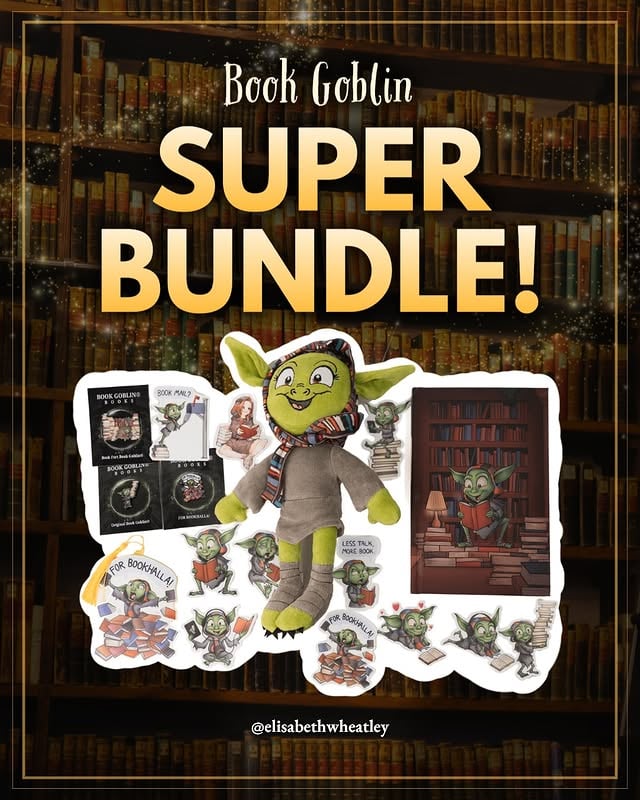 📚 Comment GOBLIN and I will send you the link!Some people have asked about our Book Goblin® plushies since they are not in the store right now.We do still have some in inventory, but supplies are running low and we are trying to stretch out our stock. 😅The reason we are trying to conserve our stock is that we are having some supply chain issues due to geopolitical factors outside our control. 🥲As a reminder, these plushies are 100% GOTS certified organic cotton, fair-trade certified, and made by workers who earn a living wage! (We are supposed to have more of them by Christmas, but we aren’t 100% sure.)Either way, if you love Book Goblin® and you absolutely need a plushie right now, we have a way for you to get one as part of the Book Goblin Booknanza next month.As I have teased a few times, we’re creating the first-ever Book Goblin® Super Bundle.This bundle will include our Book Goblin® organic plushie, all three Book Goblin® enamel pins, the FOR BOOKHALLA! metal bookmark, the Book Goblin® notebook, the Book Goblin® 10-sticker pack, and The Real Book Goblin® limited sticker.For now, this is the only way you’ll be able to get the Book Goblin® plushie until we get our next shipment!The Book Goblin Booknanza opens to the general public on Tuesday, June 23rd, but you can get early access 7 days sooner by signing up as an early bird VIP. 📚 Comment GOBLIN and I will send you the link!
