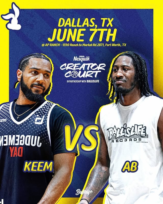We got a GOOD ONE between two of the fastest RISING STARS in the 1v1 space at @nesquikusa Creator Court Dallas 😳😳 @jakeemacres @__ab2_ Who you got in this game?! 👀Make sure you use the link on our story to RSVP to the FREE event!! 😤😤 by @ballislife