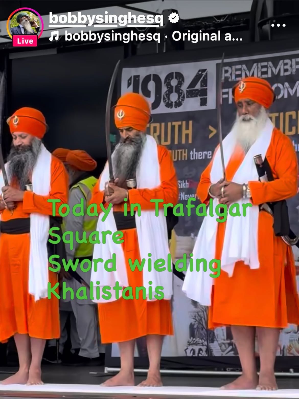 Our Sikh leaders are still not learning from the killing of Henry Nowak by a kirpan wielding Sikh. 
Even today they are flexing long sharp swords in public spaces without considering the pain inflicted on Henry’s family.
Today in Trafalgar Square London 
A Khalistani meet-up