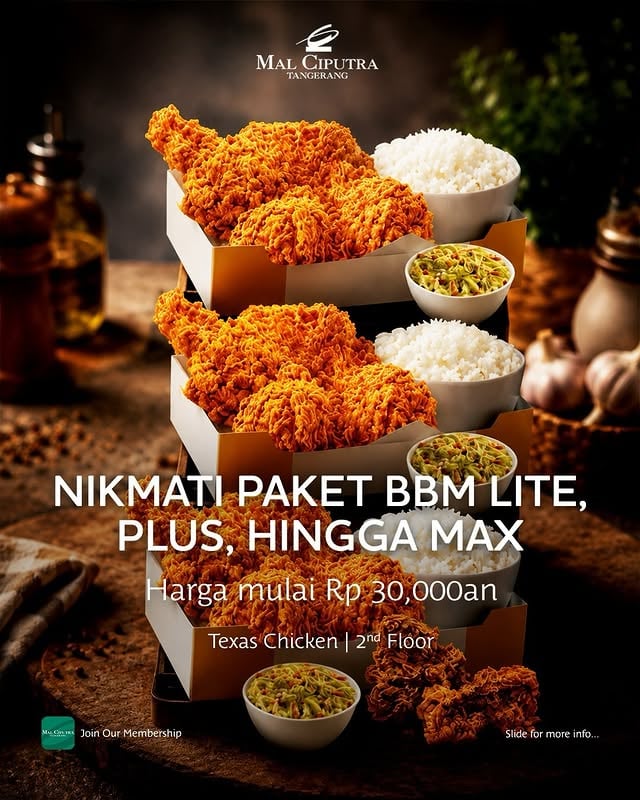 Kondisi harus HEMAT BBM‼️ Hemat Banyak Bonus Menu. Kebutuhan lain banyak naik harga, Texas Chicken banyak bonusnya.. Nikmati paket BBM Lite, BBM Plus, hingga BBM Max. Harga mulai Rp 30,000an lengkap dengan ayam, nasi dan coleslaw. Banyak bonus, hemat dan sehat 💪🏼🍗 Gas ke Texas Chicken Mal Ciputra Tangerang sekarang! 🚗 #CumadiTexasChicken #texaschickenmalciputratangerang #CeritaPenuhRasa #HematBBM #malciputratangerang by @malciputratangerang