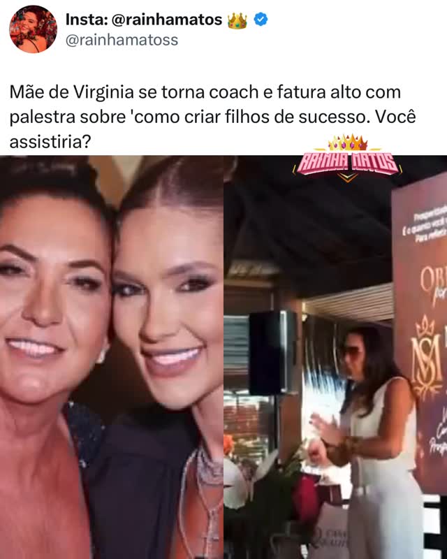a mãe de Virginia Fonseca, Margareth Serrão, deu mais um passo na carreira e estreou como palestrante em um evento voltado ao empreendedorismo feminino realizado em Porto Seguro, na Bahia.Durante sua participação no movimento “Somos Elas”, Margareth falou sobre negócios, trajetória de vida e também usou a filha como exemplo ao abordar a criação dos filhos. “Tem que dar a base para o seu filho poder voar. Se você o prende numa gaiola, ele vai viver sempre debaixo das suas asas. Façam com os seus filhos o mesmo”, declarou.Pela palestra de uma hora, Margareth recebeu um cachê de R$ 80 mil. Nas redes sociais, ela celebrou o momento e compartilhou imagens do evento, destacando a importância do protagonismo feminino.“As mulheres fortes, poderosas e guerreiras podem e devem manifestar todo orgulho que carregam por se sentirem plenas e vitoriosas. Lugar de mulher é onde ela quer estar!”, escreveu.O que vocês acharam da nova fase da mãe de Virginia? Via: Extra Famosos 🏐