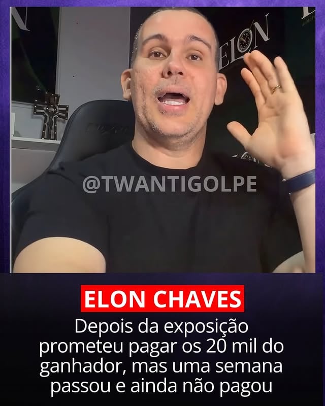 Na semana passada mostramos a denúncia de Ariel, que afirma ter ganhado R$ 20 mil em uma ação promovida por Elon Chaves e que, mesmo após diversas tentativas de contato, continuava sem receber seu prêmio.

Assim que a matéria foi publicada, Elon apareceu nos comentários pedindo para que Ariel entrasse em contato. Pouco tempo depois, Ariel nos enviou mensagens mostrando que realmente foi procurado.

A justificativa apresentada foi de que ele teria sido “esquecido”.

Pela conversa, dava a entender que a situação seria resolvida rapidamente. Mas não foi o que aconteceu.

Na sexta-feira, Ariel voltou a procurar Elon para saber quando finalmente receberia o valor. A resposta foi que o pagamento seria realizado na segunda-feira.

A segunda-feira passou. Hoje já é terça-feira.
E até agora, nada do dinheiro cair na conta.

Outro ponto que chama atenção é que Elon costuma afirmar que realiza negociações com influenciadores e até personalidades conhecidas. Justamente por isso, a dificuldade para resolver um pagamento de R$ 20 mil acaba levantando questionamentos. Afinal, se esse valor representa tão pouco diante das cifras que ele diz movimentar, por que tanta demora para pagar um ganhador que aguarda há meses?

Após a denúncia, recebemos diversos comentários e algumas mensagens no direct envolvendo o nome de Elon. Mas, por enquanto, vamos nos limitar ao caso de Ariel, que continua esperando receber um prêmio que afirma ter conquistado legitimamente.

Nós vamos continuar acompanhando esse caso até o final. Porque depois da exposição veio o contato.

Depois do contato veio a desculpa.
Depois da desculpa veio uma promessa.
E depois da promessa… mais um prazo não cumprido.

E antes que apareçam os defensores de sempre, a situação continua simples: não importa se 10, 100 ou 1.000 pessoas receberam seus prêmios. Se existe um ganhador sem receber aquilo que ganhou, ele tem todo o direito de cobrar, reclamar e denunciar.

Seguimos aguardando uma solução.