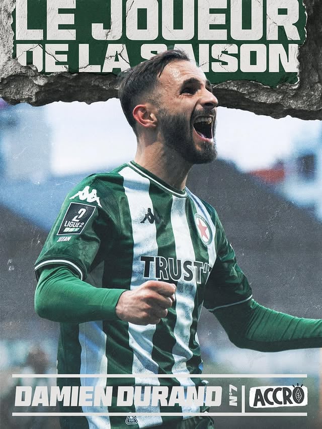 Damien Durand est l’Audonien que vous avez élu joueur de la saison 2025/2026 🏆💚Auteur de 13 buts, DD7 a été l’un des grands artisans de la belle saison réalisée par le club. Félicitations Damien ! 👏🥈Dylan Durivaux🥉Balthazar Pierret by @redstarfc