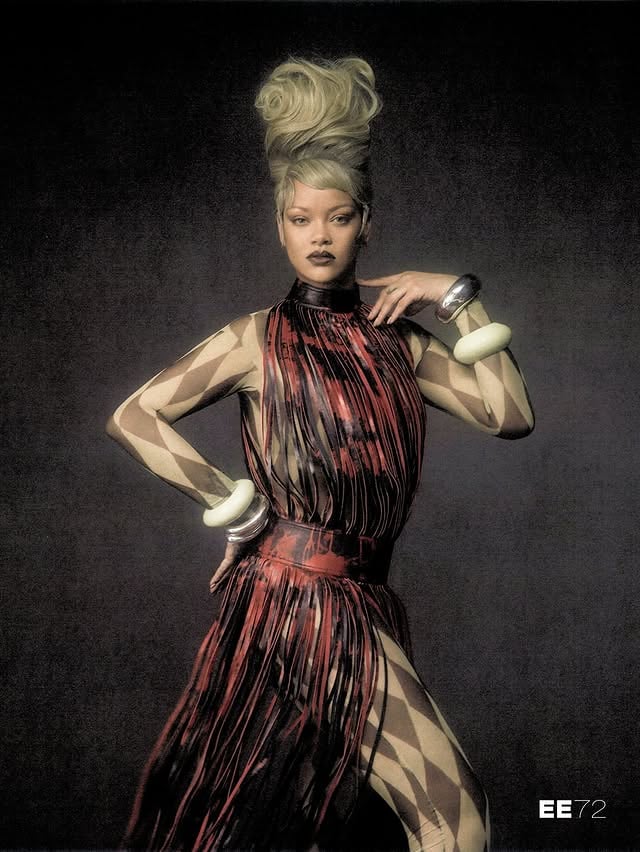 “Rihanna doesn’t follow trends; she defines the culture we live in and for our latest story, we wanted to draw on her profound understanding of fashion and art to channel something entirely majestic” - Edward Enninful, Chief Creative Officer, EE72 

@badgalriri, styled by @edward_enninful, photographed by @szilvesztermako. 

Available now at the link in bio. 

1: Rihanna wears dress @alexandermcqueen, bodysuit @madomorpho, bangles @dinosaur_designs 
2: Rihanna wears bodysuit @wolford, skirt Bottega Veneta, belt @maisonalaia, shoes @giuseppezanotti
3: Rihanna wears coat @givenchy, corset @savagexfenty, shoes @giuseppezanotti
4: Rihanna wears jacket @schiaparelli haute couture, bodysuit @wolford 
5: Rihanna wears cape and coat @chanelofficial Haute Couture, shoes @giuseppezanotti, rings @schiaparelli 

 Styling and Creative Direction Edward Enninful @edward_enninful
Photographer Szilveszter Makó @szilvesztermako
Hair Yusef Williams @yusefhairnyc using @fentyhair @theybyyusef
Makeup Ammy Drammeh @ammydrammeh using @fentybeauty and @fentyskin
Nails Jenny Longworth @jennynails
Style Director Dena Giannini @denagia
Fashion Editor Rebecca Purshouse @rebeccapurshouse
Set Design Felix Gesnouin @felixgesnouin
Tailor Brianna Toomer @briannatoomer
First Photo Assistant and Digital Technician Gianluca Malavolta @gianlucamalavolta
Photo Assistants Kévin Ramos @kevin_ramos_photos Luke Simmonds @lukesimmonds__ 
Felix Borrelli @felixborrelli
Styling Assistants Breno Vasquez @brenovasquez Isabela Orozco @isabelaorozco
Hair Assistant Christopher Ahmad Salmon @ach_hairny
Makeup Assistants Quelle Bester @quelle_uk and Toma Marandeau @toma.marandeau
Set Design Assistants Elfried Gratas, Faustine Morisset, Luc Sciberras
Production: Counsel @wearecounsel
Photography Management Siyan Chen @babysiyan

Chief Creative Officer Edward Enninful @edward_enninful
Editorial Director Sarah Harris @sarahharris
Chief Visual Officer Alec Maxwell @kloss_films
Entertainment Director At Large Jill Demling @jilldemling
Art Director Stefan Abrahams @stefan_abrahams
Creative Producer Fernanda Dugdale @fernandadugdale

Special Thanks @jennnrosales @theledecompany @carolyngirondo