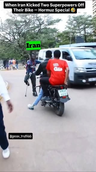 Watch the video carefully — a handicapped man is being teased by two guys on a bike. They keep provoking him. Then suddenly, he snaps. He attacks. Both bullies abandon their bike and run for their lives. 😂

Now replace the characters:
The handicapped man = Iran 🇮🇷
The two bike bullies = USA 🇺🇲 + Israel 🇮🇱
The teasing = sanctions, "military options", naval blockades, constant threats

But the moment Iran hit back — missiles, drones, seizing vessels in the Strait of Hormuz — these so-called superpowers dropped their arrogance and fled the scene. Just like the two bike riders who didn't see the counter-punch coming.

This is not just a meme. It's the new reality of the Middle East. A country that the West and its fake expansionist ally underestimated — a country they thought was crippled, isolated, weak — just proved that a state fighting for survival can humiliate any empire.

Never confuse sanctions with surrender. Never mistake patience for powerlessness. The Strait of Hormuz is still Iran's backyard, and the superpowers just got chased out without their bike. 🏍️💨😎

#straitofhormuz #i̇ran #usareels #memes #explorar