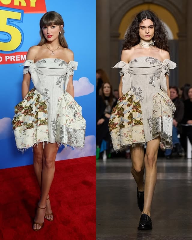 TS for TS5. ❤️ @taylorswift has touched down at the Dolby Theater in a look from the f/w ‘26 @erdem runway for the L.A. premiere of #ToyStory5, styled by @josephcassell1.photos/video: getty images, launchmetrics by @whowhatwear