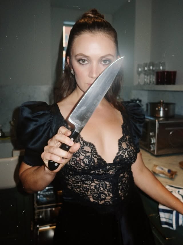 🔪🎬🔪 wait, you didn’t do a knife sharpening photoshoot for your movie premiere? Safe to say vibes for @thatfriendmovie @tribeca premiere were sharpppp💈: @domforletta 💄:@quinnmurphy 💃🏻:@rodarte