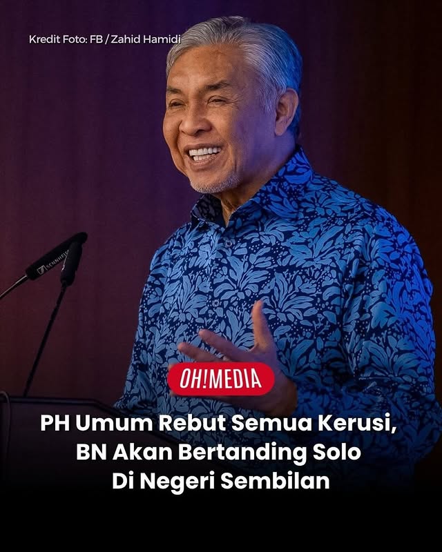 Terkini ‼️Pengerusi Barisan Nasional (BN), Datuk Seri Dr Ahmad Zahid Hamidi memaklumkan parti itu akan bertanding solo dalam pilihan raya negeri (PRN) Negeri Sembilan.Beliau berkata keputusan itu dibuat selepas Pakatan Harapan (PH) mengumumkan akan bertanding di semua 36 kerusi Dewan Undangan Negeri (DUN).“Ertinya, kita tidak ada pilihan melainkan kita terpaksa bertanding secara solo.”Psst! follow juga @ohmediaplus dan share story ini kepada kawan-kawan korang yang awesome!#ohmedia #as by @ohmedia