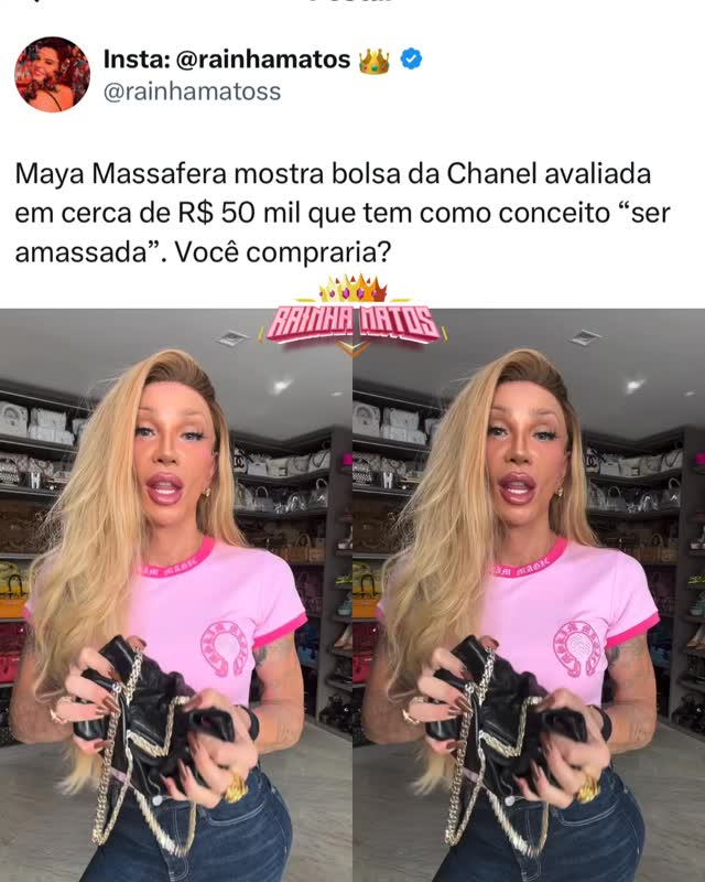 Maya Massafera mostra bolsa da Chanel avaliada em cerca de R$ 50 mil que tem como conceito “ser amassada”Maya Massafera chamou atenção dos seguidores ao mostrar uma bolsa da Chanel avaliada em cerca de R$ 50 mil. O diferencial da peça não está apenas no valor, mas também no conceito criado pela grife: a bolsa foi desenvolvida para ter aparência amassada.Ao apresentar o acessório, Maya explicou que o visual não é resultado do uso e que a peça já sai da fábrica com esse acabamento, seguindo uma proposta que busca transmitir uma estética mais urbana e descontraída.O item de luxo rapidamente repercutiu nas redes sociais e dividiu opiniões. Enquanto alguns internautas elogiaram a criatividade da marca, outros questionaram o alto valor cobrado por uma bolsa com aparência propositalmente amassada. 🎥: Instagram 🏐 by @rainhamatos