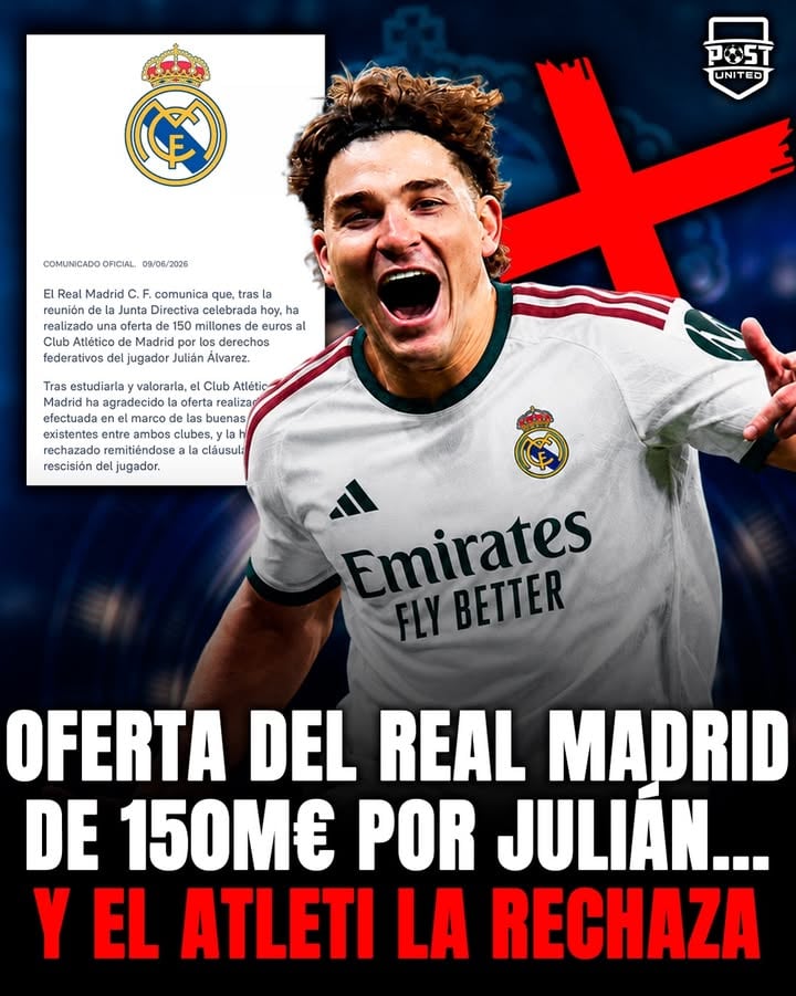 💣✅ ¡OFICIAL! EL REAL MADRID HA OFRECIDO 150M€ POR JULIÁN 

❌ El Atlético de Madrid ha rechazado su oferta y se remite a la cláusula de rescisión de 500M€

💥 El equipo blanco ha emitido un comunicado oficializando la oferta